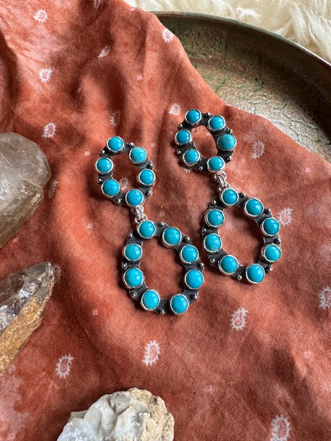 Kingman Turquoise Chia Statement Earrings - 2 tier