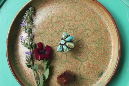 Turquoise "Bloom" and Welo Opal Statement Ring - Size 8