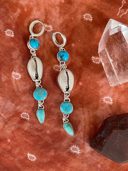 Turquoise + Cowrie Shell “Sun kissed” Dangles