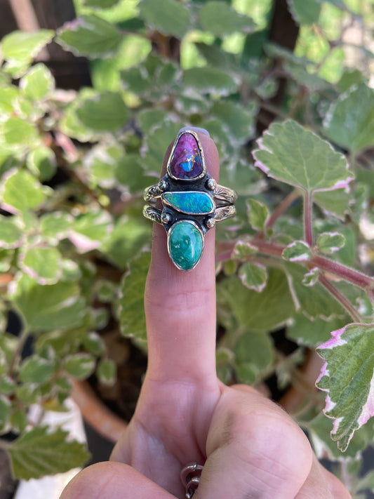 Dahlia Turquoise and Opal Ring - size 10