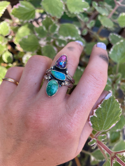 Dahlia Turquoise and Opal Ring - size 10