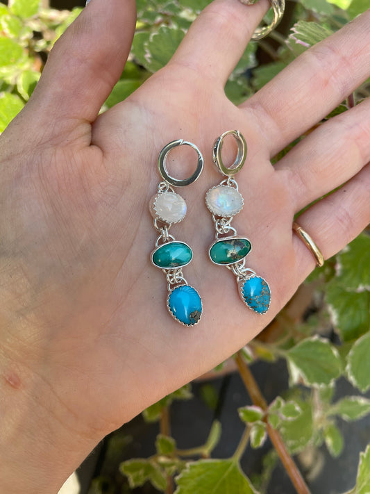 Multi-stone Moonstone and Turquoise Dangles