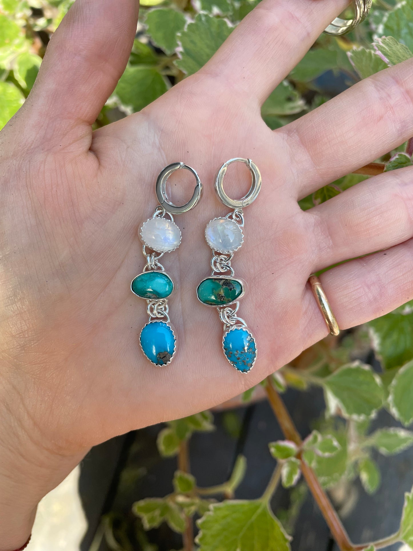 Multi-stone Moonstone and Turquoise Dangles