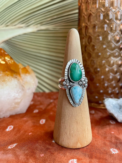 Larimar and Turquoise Ring - size 9