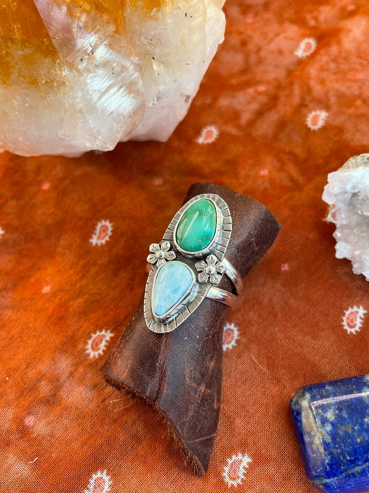 Larimar and Turquoise Ring - size 9