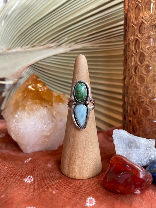 Larimar and Turquoise Ring - size 7 1/4