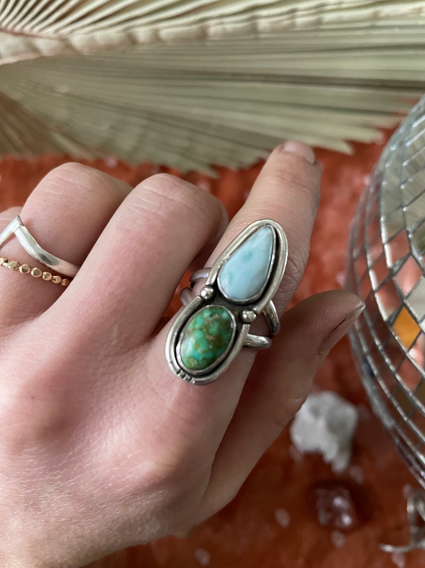 Larimar and Turquoise Ring - size 7 1/4