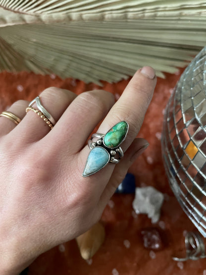 Larimar and Turquoise Ring - size 5 3/4