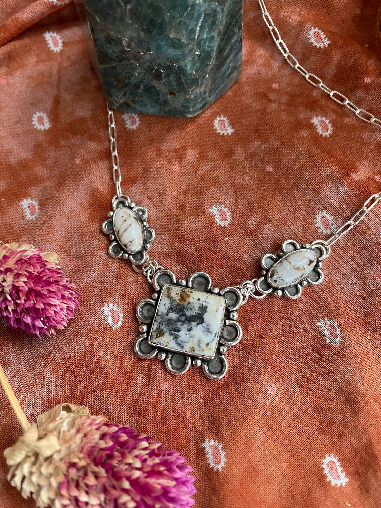 Statement Necklace in White Buffalo Turquoise