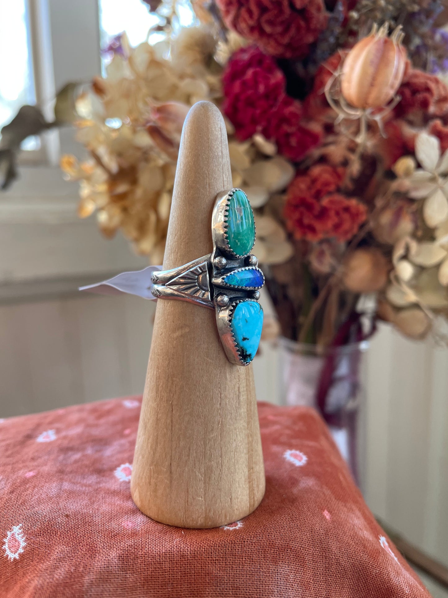 Opal Doublet + Turquoise statement ring - Size 8