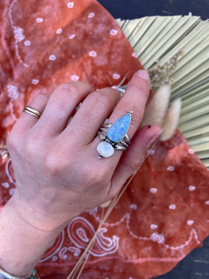 Opal Doublet + Moonstone Ring - Size 6