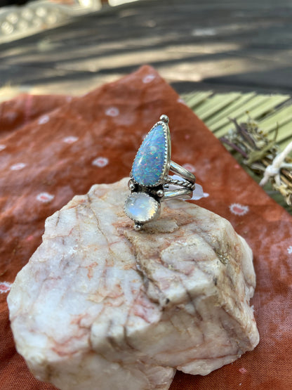 Opal Doublet + Moonstone Ring - Size 6