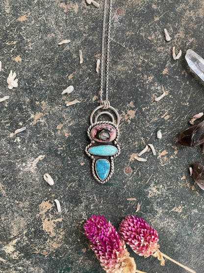 Fire Opal and Turquoise Pendant