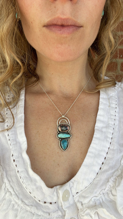 Fire Opal and Turquoise Pendant