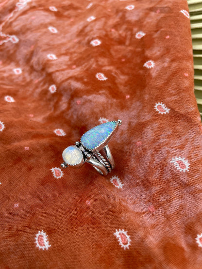 Opal Doublet + Moonstone Ring - Size 6