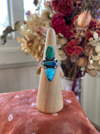 Opal Doublet + Turquoise statement ring - Size 8