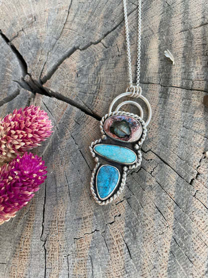 Fire Opal and Turquoise Pendant